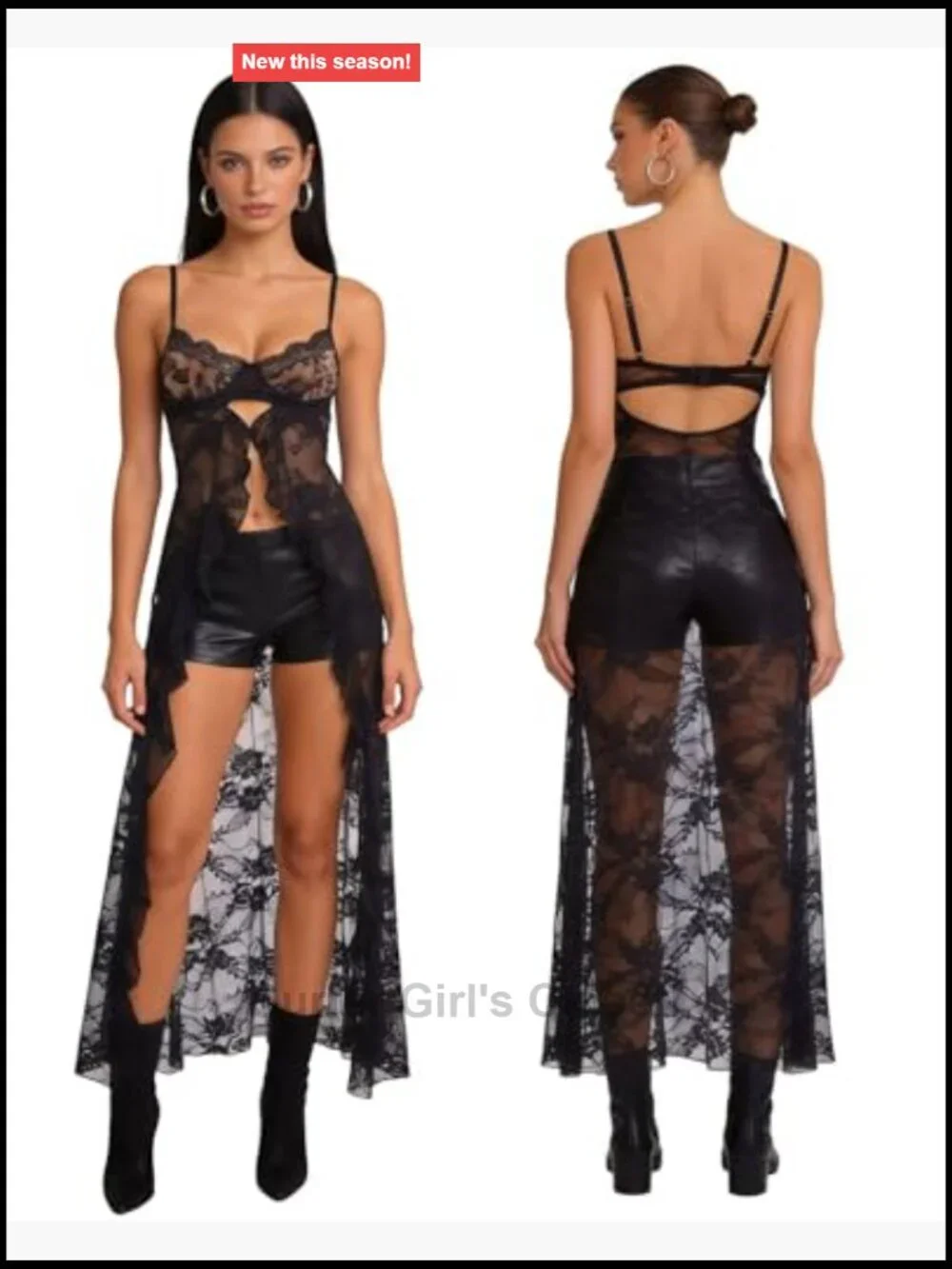 Leopard Spaghetti Strap Mesh Lace Long Tank Top Backless Maxi Cami